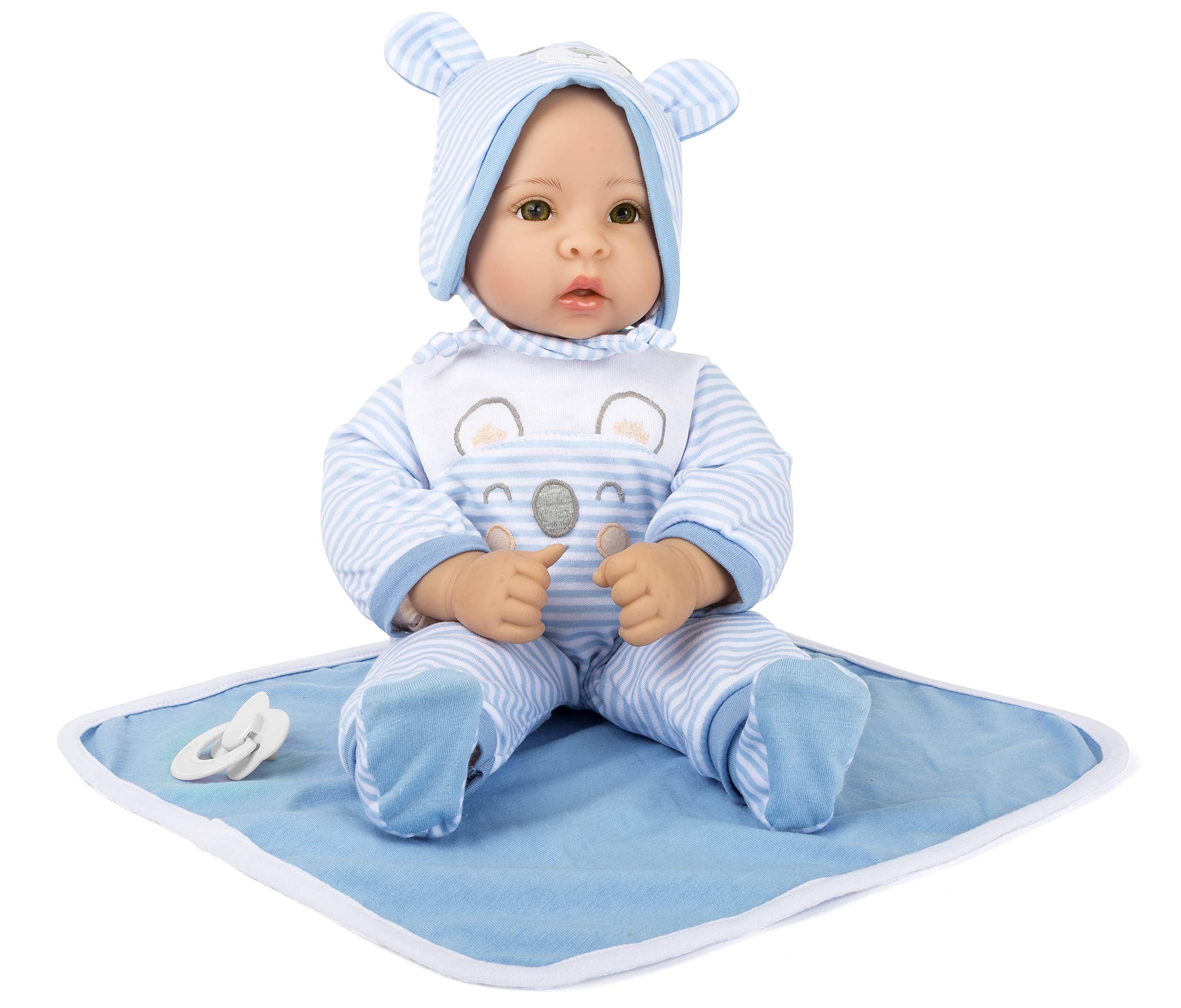 Small Foot 11238 Doll Lucas incl. removable clothes, dummy, and soft cuddling blanket, role-playing toy Pink