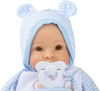 Small Foot 11238 Doll Lucas incl. removable clothes, dummy, and soft cuddling blanket, role-playing toy Pink