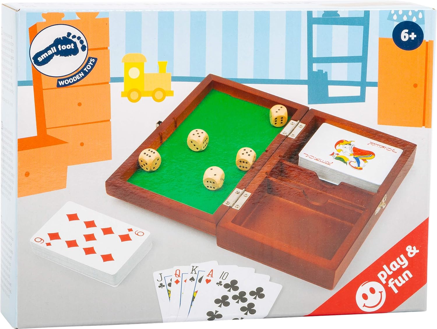 Small Foot Small Foot-11363, 2 Juegos de Cartas y 5 Dados, con Caja de Almacenamiento. MAU Juguetes, Multicolor (11363