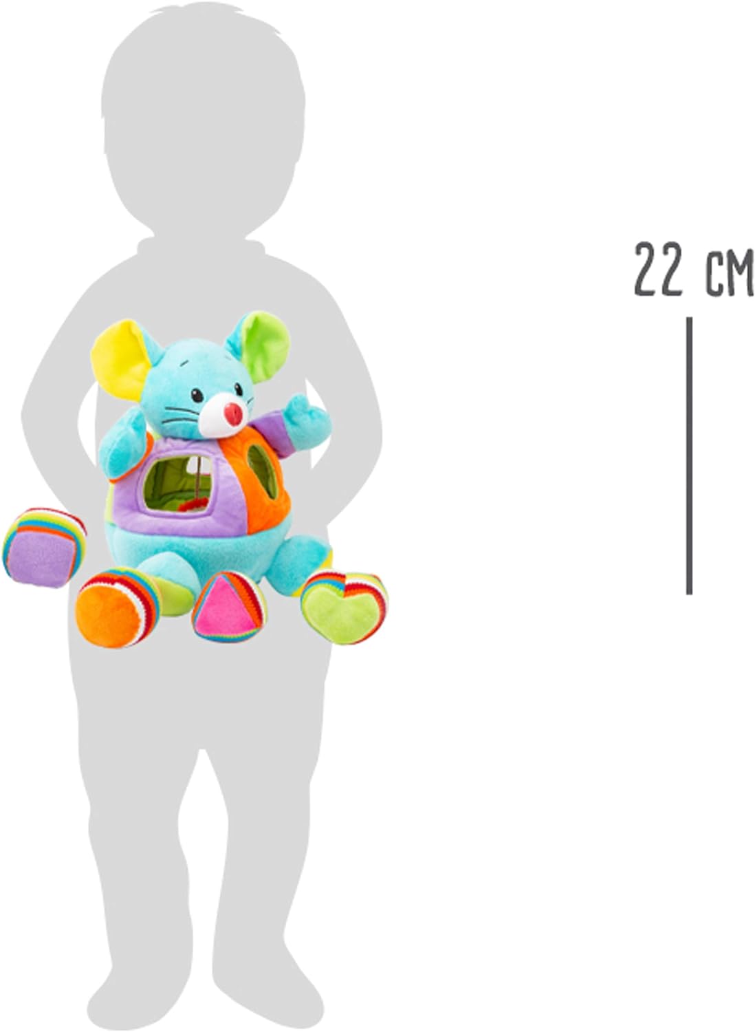 Small Foot 11419 Plush Shape-Fitting Mouse, Motor Activity Toy with Rattle and Noise Functions, Multicolored