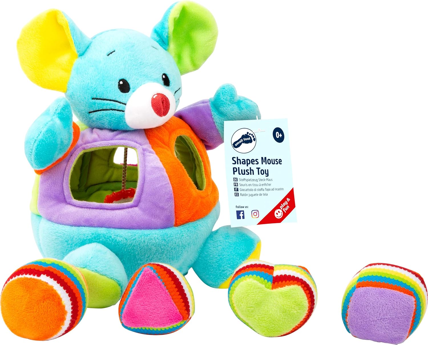 Small Foot 11419 Plush Shape-Fitting Mouse, Motor Activity Toy with Rattle and Noise Functions, Multicolored