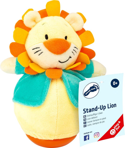 Small Foot 11426 Roly-Poly Lion, a Fun Stand-up Plush Animal for Grasping and Touching, Learning Toy, Multicolored