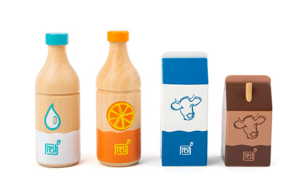 Small Foot 11438 Drinks Set Fresh, Made of Wood, Role Toy, Accessory Product for Every Play Store, 4 Pieces, Multicolored Beverage Set