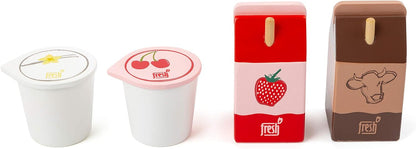 Small Foot 11440 Dairy Products Set Fresh, Made of Wood, Role Toy,Accessories Stores and Play Kitchens, Multicolored
