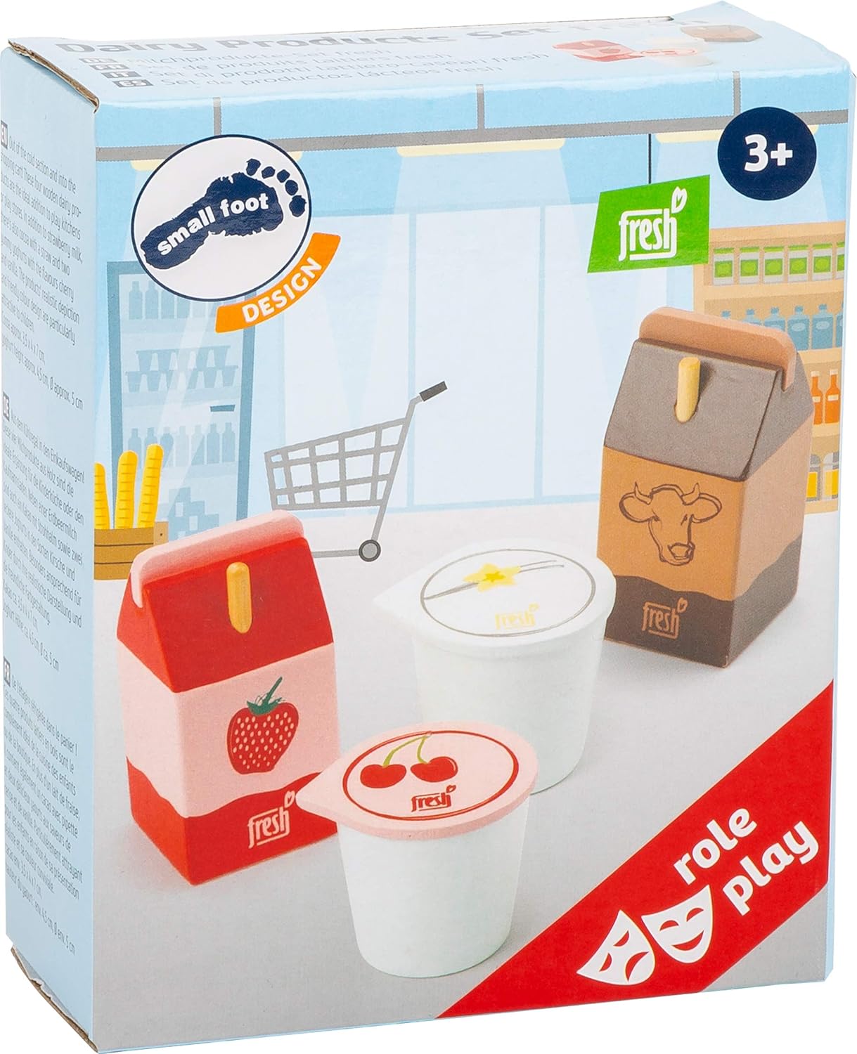 Small Foot 11440 Dairy Products Set Fresh, Made of Wood, Role Toy,Accessories Stores and Play Kitchens, Multicolored