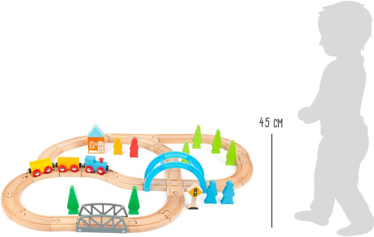 Small Foot 11491 Big Journey Wooden, Made of Wood, Toy Train Construction Set, 40 Pieces, Multicolored