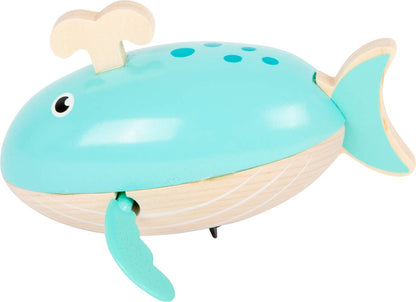 Small Foot 11659 Wooden Whale, wind-up toy for the water, for children aged 24+ months Aufziehspielzeug, blue