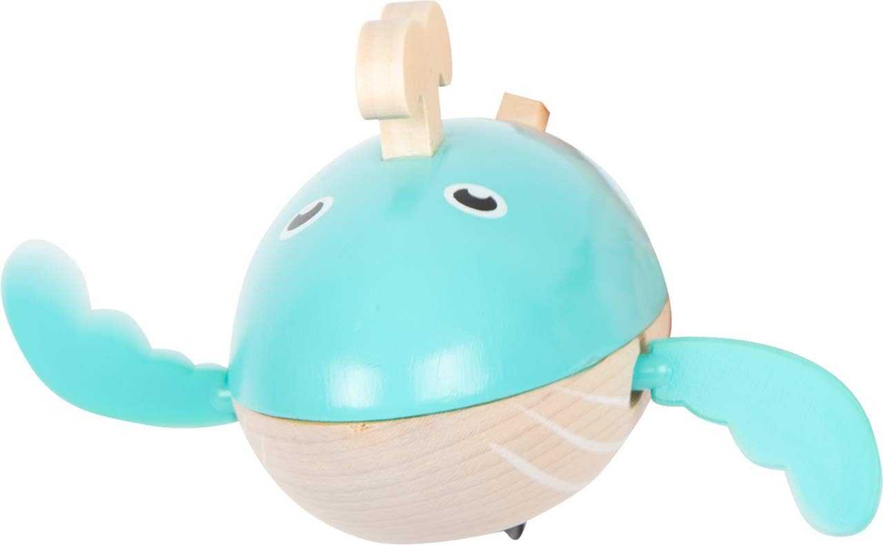 Small Foot 11659 Wooden Whale, wind-up toy for the water, for children aged 24+ months Aufziehspielzeug, blue