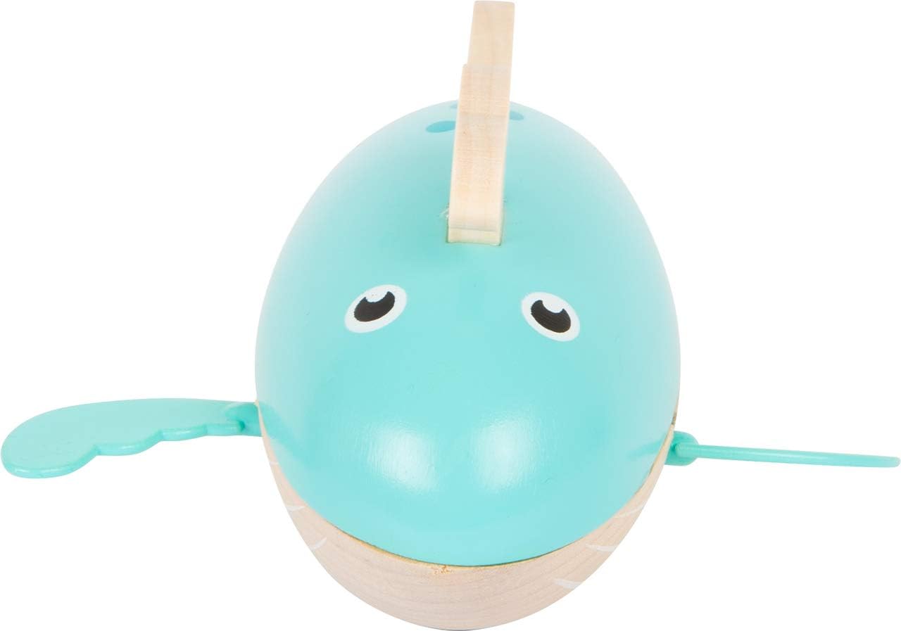 Small Foot 11659 Wooden Whale, wind-up toy for the water, for children aged 24+ months Aufziehspielzeug, blue