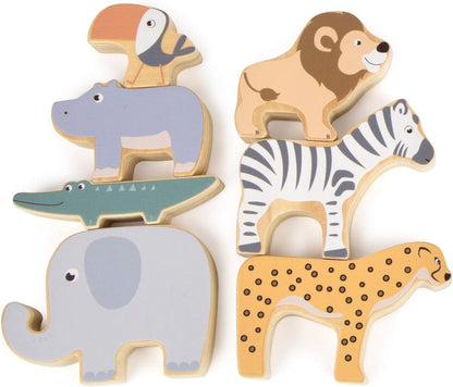 Small Foot Safari Stacking and Balancing Game with Seven Wooden Animal Figures, from 2 Years, 11704 Toys