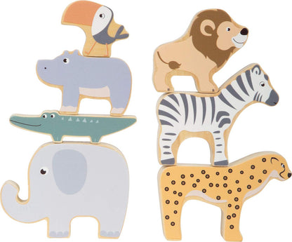 Small Foot Safari Stacking and Balancing Game with Seven Wooden Animal Figures, from 2 Years, 11704 Toys
