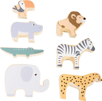 Small Foot Safari Stacking and Balancing Game with Seven Wooden Animal Figures, from 2 Years, 11704 Toys