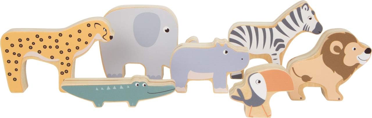 Small Foot Safari Stacking and Balancing Game with Seven Wooden Animal Figures, from 2 Years, 11704 Toys