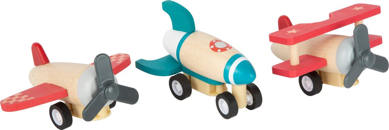 Small Foot Small Foot-11884 Set de Aviónes y Cohete, Tres Grandes voladores, Madera Resistente, a Partir Desde 12 Meses. Flugzeug Toys, Multicolor (11884