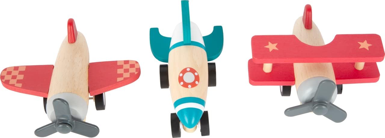 Small Foot Small Foot-11884 Set de Aviónes y Cohete, Tres Grandes voladores, Madera Resistente, a Partir Desde 12 Meses. Flugzeug Toys, Multicolor (11884