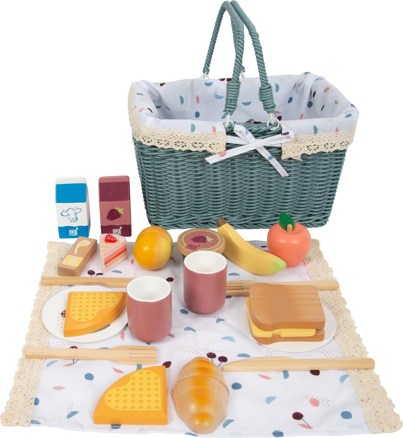 small foot Picnic Basket "tasty", accessories for play kitchens & stores, role-playing toy for kids aged 3+ years, 12325