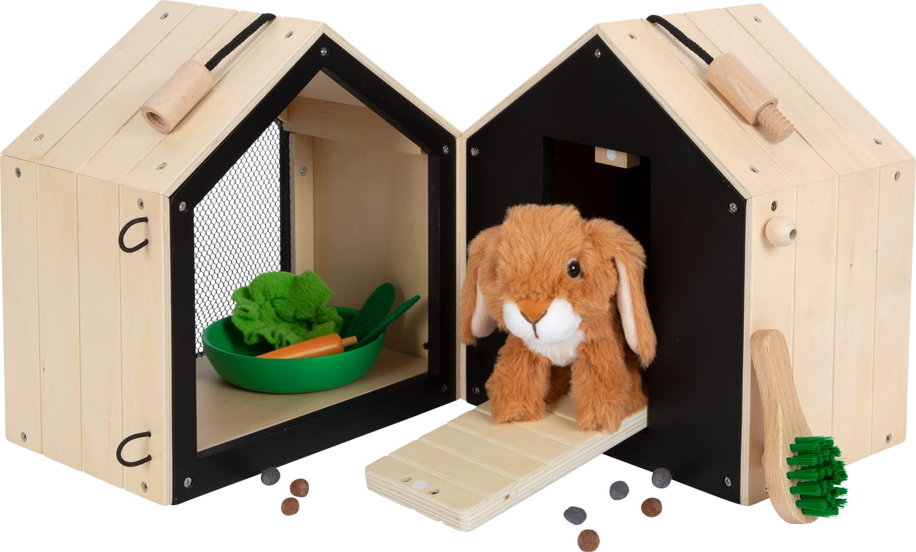 small foot Rabbit Hutch with Enclosure, Made of Wood, w/Lots of Accessories, Role-Play Toy for Kids Aged 3+ Years, 12399, Multicoloured