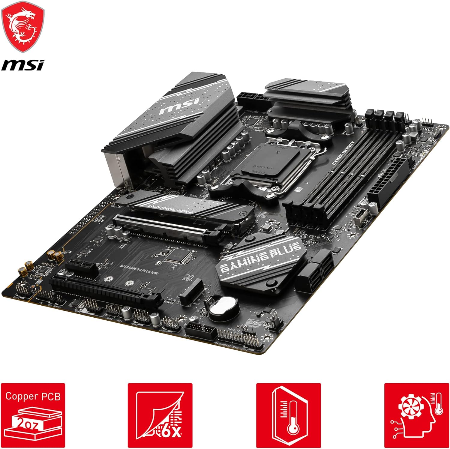 MSI B650 GAMING PLUS WIFI Motherboard, ATX - Supports AMD Ryzen 7000 Series Processors, AM5 - 14+2 Duet Rail VRM, DDR5 Memory Boost 6400+MHz/OC, 2 x PCIe 4.0 x16, 2 x M.2 Gen4, Wi-Fi 6E