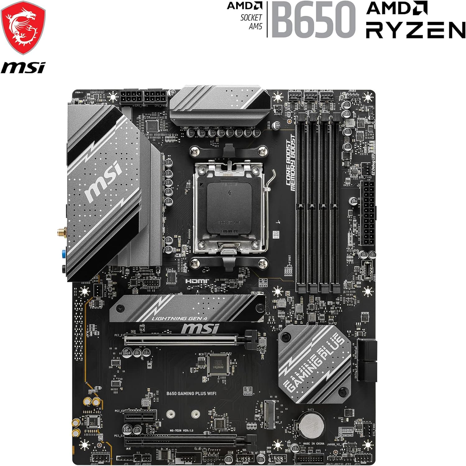 MSI B650 GAMING PLUS WIFI Motherboard, ATX - Supports AMD Ryzen 7000 Series Processors, AM5 - 14+2 Duet Rail VRM, DDR5 Memory Boost 6400+MHz/OC, 2 x PCIe 4.0 x16, 2 x M.2 Gen4, Wi-Fi 6E