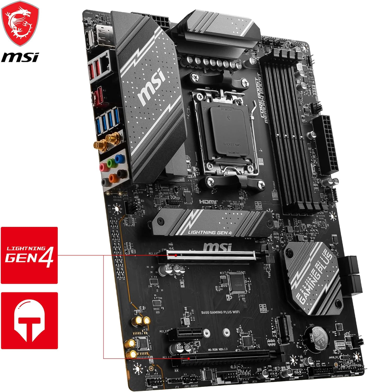 MSI B650 GAMING PLUS WIFI Motherboard, ATX - Supports AMD Ryzen 7000 Series Processors, AM5 - 14+2 Duet Rail VRM, DDR5 Memory Boost 6400+MHz/OC, 2 x PCIe 4.0 x16, 2 x M.2 Gen4, Wi-Fi 6E