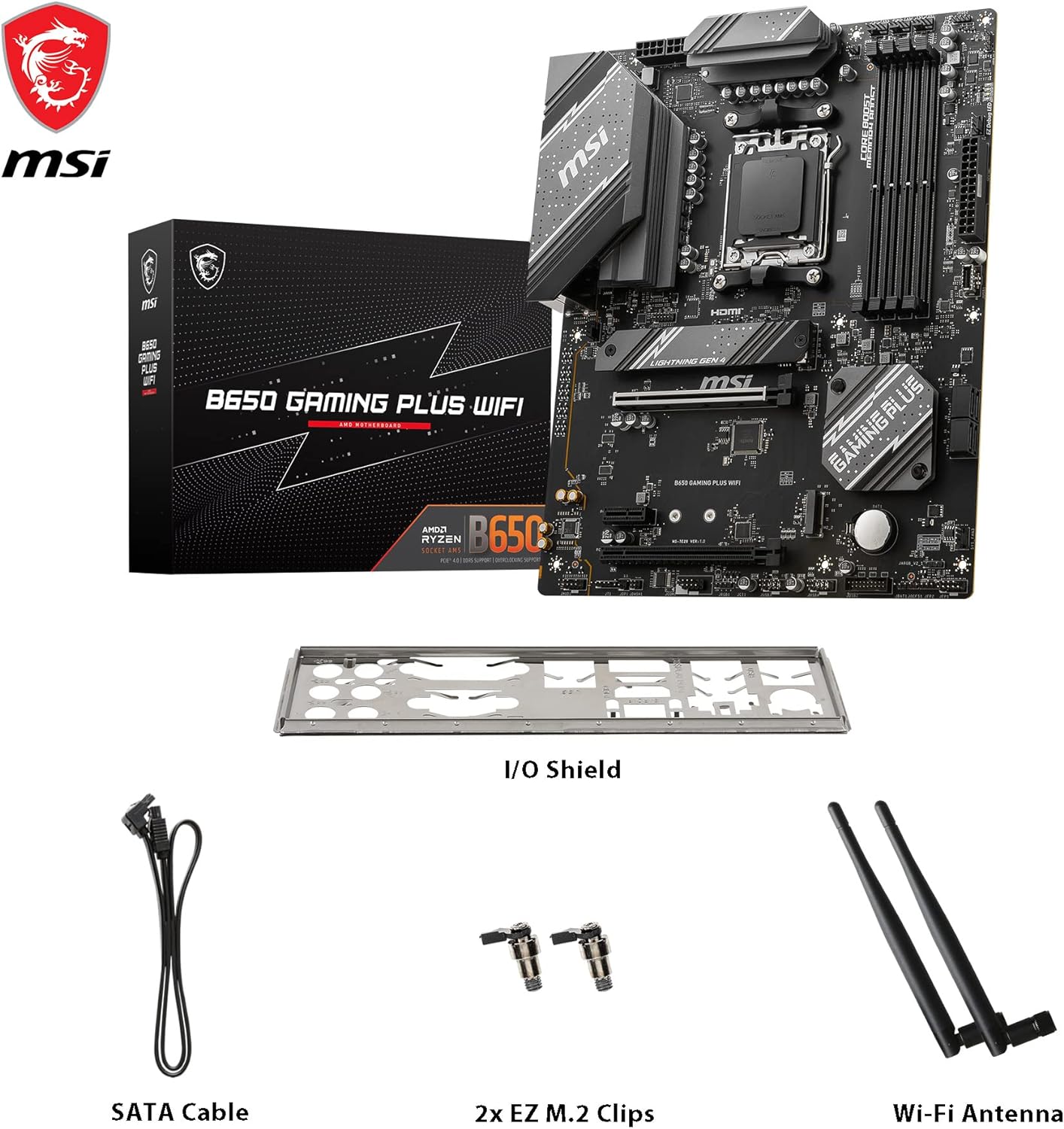 MSI B650 GAMING PLUS WIFI Motherboard, ATX - Supports AMD Ryzen 7000 Series Processors, AM5 - 14+2 Duet Rail VRM, DDR5 Memory Boost 6400+MHz/OC, 2 x PCIe 4.0 x16, 2 x M.2 Gen4, Wi-Fi 6E