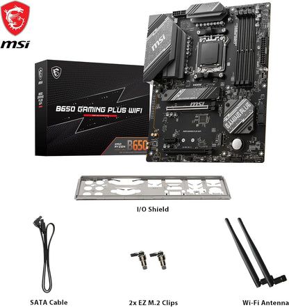 MSI B650 GAMING PLUS WIFI Motherboard, ATX - Supports AMD Ryzen 7000 Series Processors, AM5 - 14+2 Duet Rail VRM, DDR5 Memory Boost 6400+MHz/OC, 2 x PCIe 4.0 x16, 2 x M.2 Gen4, Wi-Fi 6E