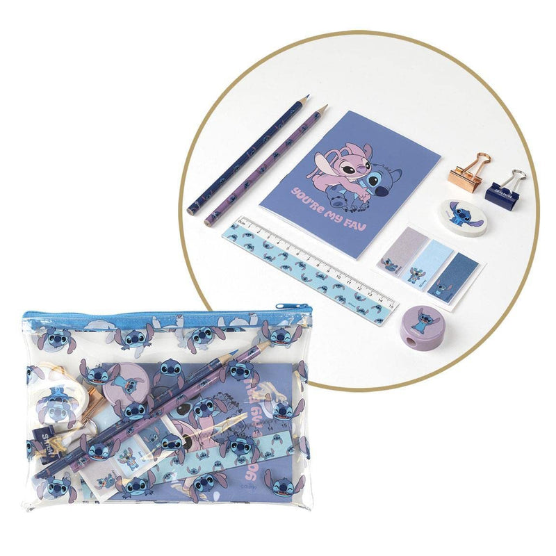 CERDÁ LIFE'S LITTLE MOMENTS - Stationery set printed with stitch | Beautiful pencil case 27 x 14 cm, notebook A6, pen, coloured pencils, pencil sharpener, eraser, ruler, sticky notes, 2 metallic clips A6 booklet