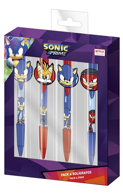 Pack di 4 Penne di Sonic - Include 2 Penne Blu e 2 Penne Rosse - Set Penne Colorate con i Personaggi della Saga - Fabbricato con 60% Plastica e 40% Gomma - Prodotto Originale Elaborato in Spagna