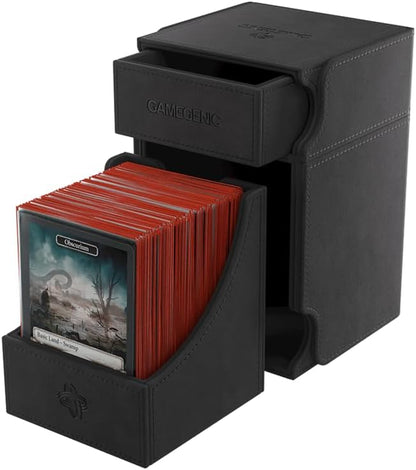 Gamegenic Watchtower 100+ XL Convertible Deck Box | Double-Sleeved Card Storage | Card Game Protector | Nexofyber Surface | Holds Up to 100 Cards | Black Color | Made