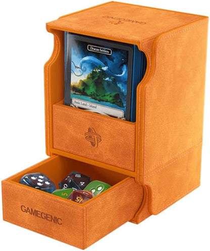 Watchtower 100+ XL Convertible Deck Box | Double-Sleeved Card Storage | Card Game Protector | Nexofyber Surface | Holds Up to 100 Cards | Orange Color | Made by Gamegenic
