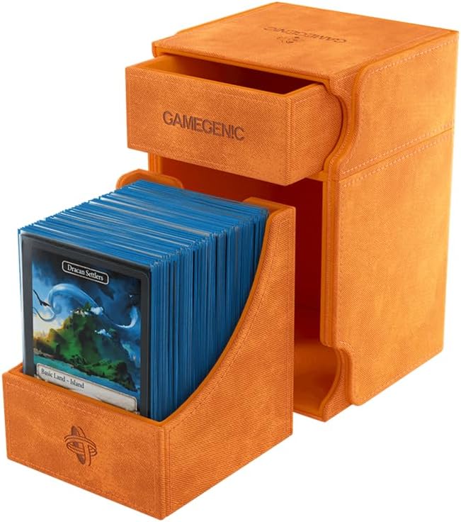 Watchtower 100+ XL Convertible Deck Box | Double-Sleeved Card Storage | Card Game Protector | Nexofyber Surface | Holds Up to 100 Cards | Orange Color | Made by Gamegenic