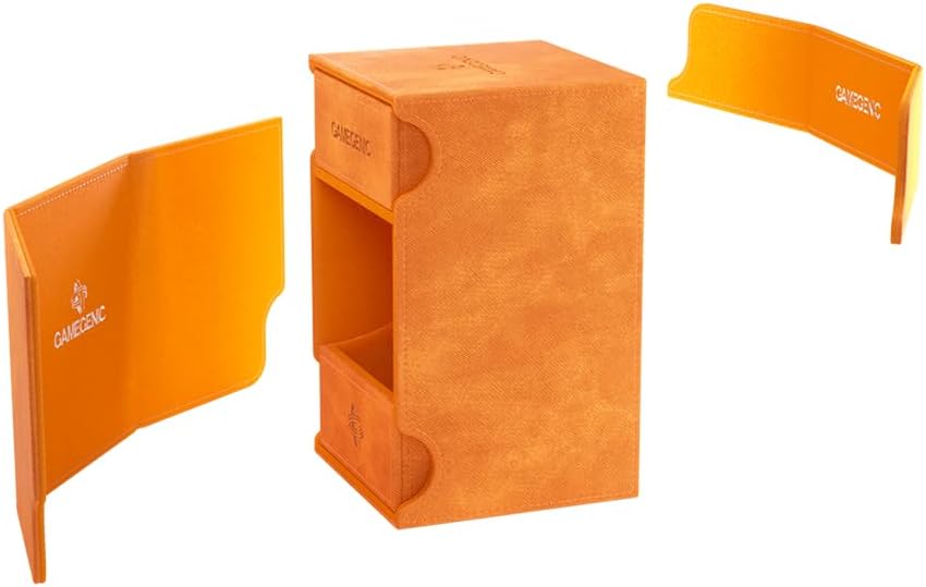 Watchtower 100+ XL Convertible Deck Box | Double-Sleeved Card Storage | Card Game Protector | Nexofyber Surface | Holds Up to 100 Cards | Orange Color | Made by Gamegenic