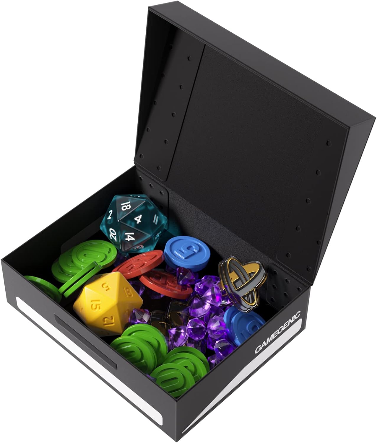 Gamegenic Token Holder | Protect and Store Game Tokens | Durable Storage Box for Tokens, Dice, Cards and other Game Accessories | Compatible with Board Games, LCG and TCGs | Black Color | Made