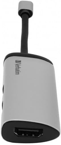 Verbatim USB-C Multiport-Adapter, USB-C-Hub mit USB-3.0, HDMI-4K, und USB-Typ-C Schnelladeanschluss, USB-C-Adapter für Laptop und Macbook, Multimedia-Adapterstecker USB-Type-C, silber