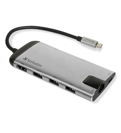 Verbatim USB-C Multiport Hub - USB 3.0, HDMI, 4K, Ethernet, SD/microSD, Quick-Charge Connector, for Laptop, MacBook, grey 49142