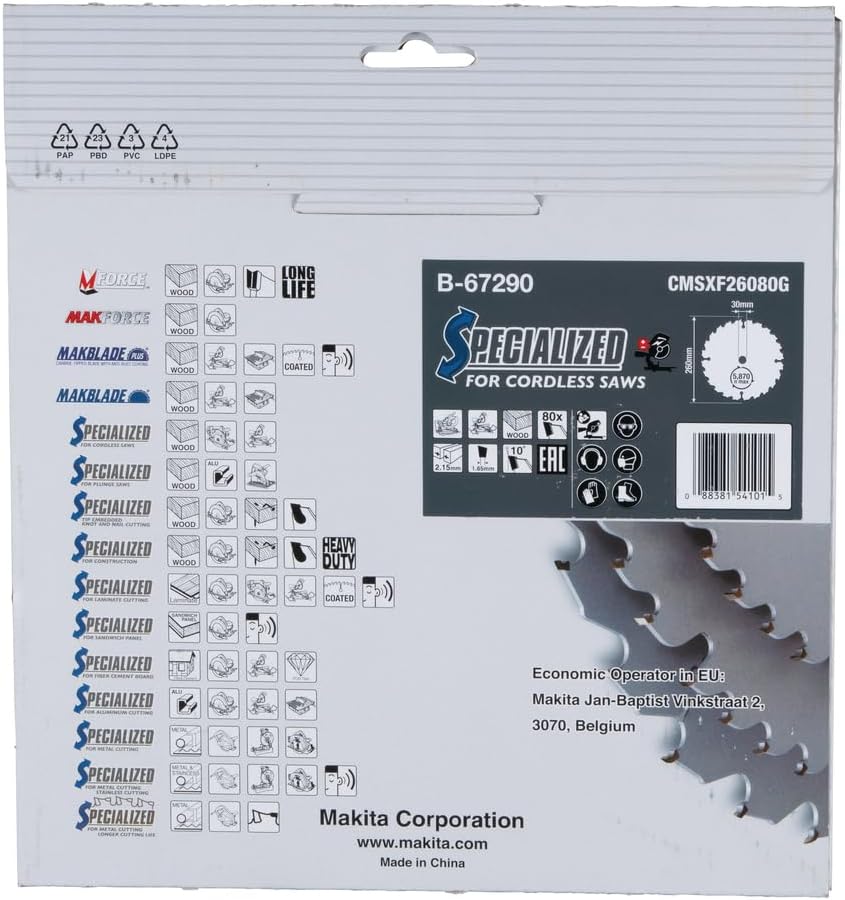Makita Sägeblatt Efficut Holz für Akku Kapp- und Gehrungssägen (260 x 2,15 x 30 mm, 80 Zähne) B-67290