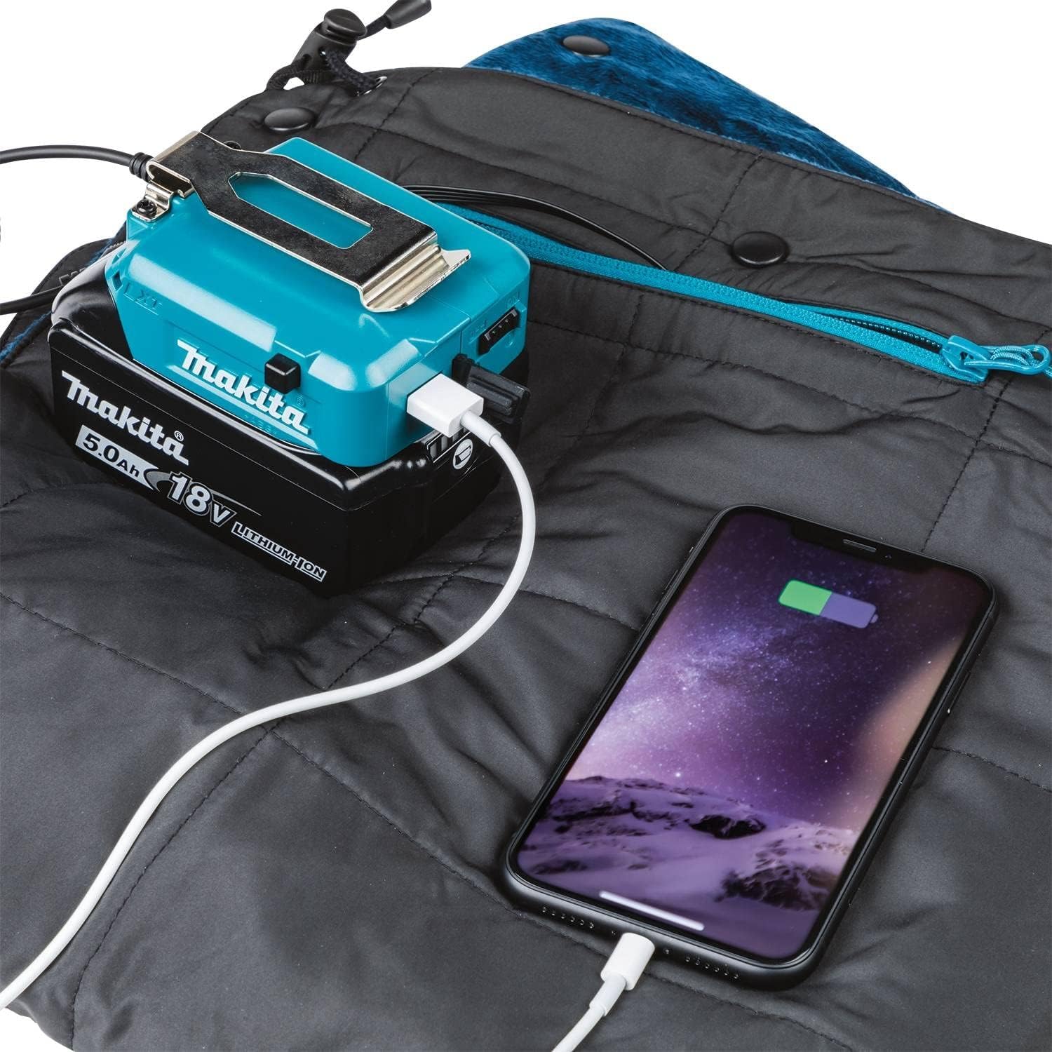 `makita DCB200A Heizdecke mit Akku schwarz, blau 12`