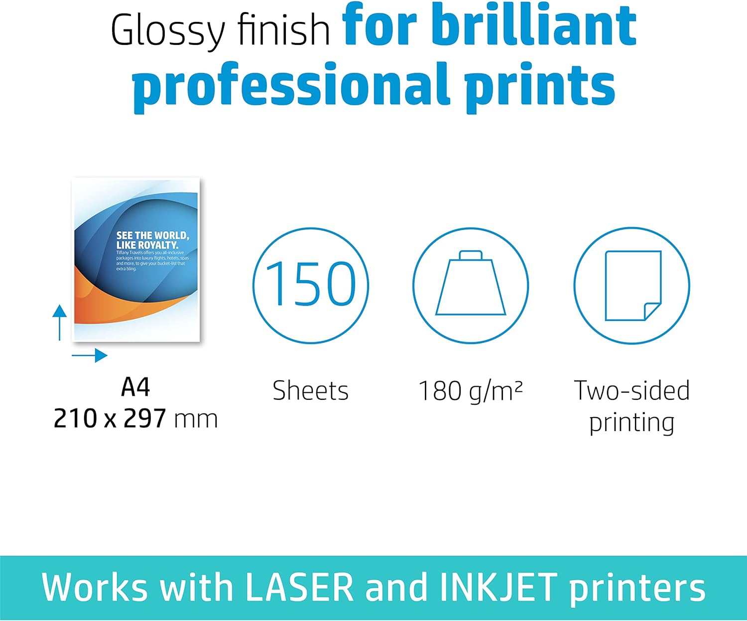HP 3VK91A Inkjet and Laser Professional Glossy Business Paper, A4, 180gsm, 150 sheets