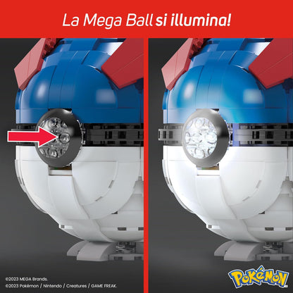 MEGA Pokémon Building Toys for Adults, Buildable Jumbo Great Ball with 299 Pieces and Lights, 5 in Tall, for Collectors, HMW04