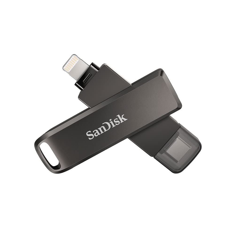 SanDisk 256GB iXpand Flash Drive Luxe with Lightning and USB-C connectors, for iPhone/iPad, Android devices, PC and Mac 256GB Swivel Style Luxe