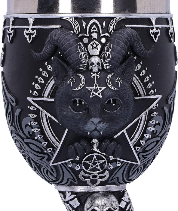 Nemesis Now Cult Cuties Pawzuph Goblet 19.5cm, Resin/Stainless Steel, Black, Cute Scarily Adorable Horned Cat Goblet, Removable Stainless Steel Insert, Cast in the Finest Resin, Expertly Hand-Painted