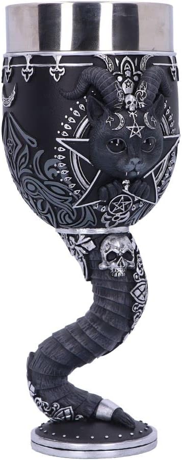 Nemesis Now Cult Cuties Pawzuph Goblet 19.5cm, Resin/Stainless Steel, Black, Cute Scarily Adorable Horned Cat Goblet, Removable Stainless Steel Insert, Cast in the Finest Resin, Expertly Hand-Painted