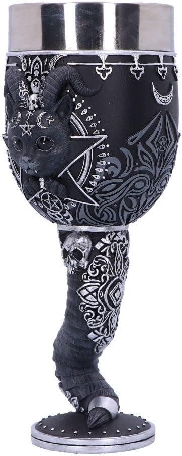 Nemesis Now Cult Cuties Pawzuph Goblet 19.5cm, Resin/Stainless Steel, Black, Cute Scarily Adorable Horned Cat Goblet, Removable Stainless Steel Insert, Cast in the Finest Resin, Expertly Hand-Painted