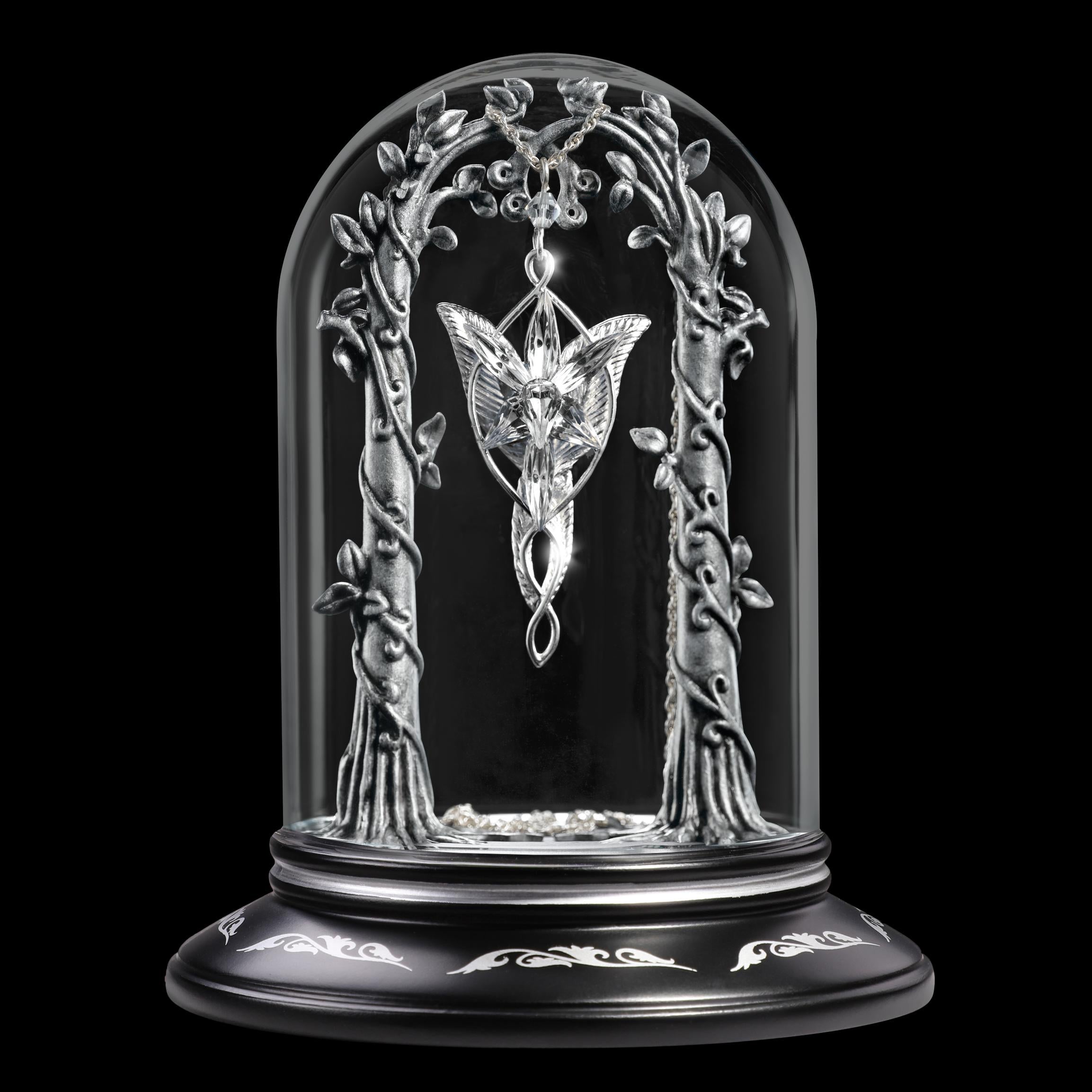 The Noble Collection The Lord of the Rings Arwen Evenstar Pendant Display - 5.5in (14cm) Pewter and Glass Dome Display - Officially Licensed Film Set Movie Props Gifts
