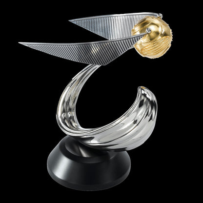 The Noble Collection Harry Potter Golden Snitch Sculpture - 7in (18cm) 24k Gold and Silver Plated Sculpture on Wood Display Base - Officially Licensed Film Set Movie Props Gifts