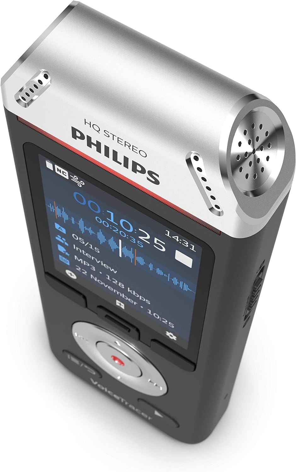 Philips Voice Tracer Audio Recorder DVT2110/00 Digital Notes Dual Fidelity Microphone Rechargeable Battery 8GB Memory Colour Display