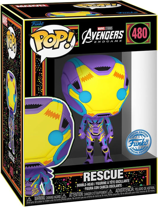 Funko POP! & Tee: Marvel Blacklight - Rescue M - Medium - T-Shirt - Clothes with Collectable Vinyl Figure - Gift Idea - Toys and Short Sleeve Top for Adults Unisex Men and Women - Movies Fans