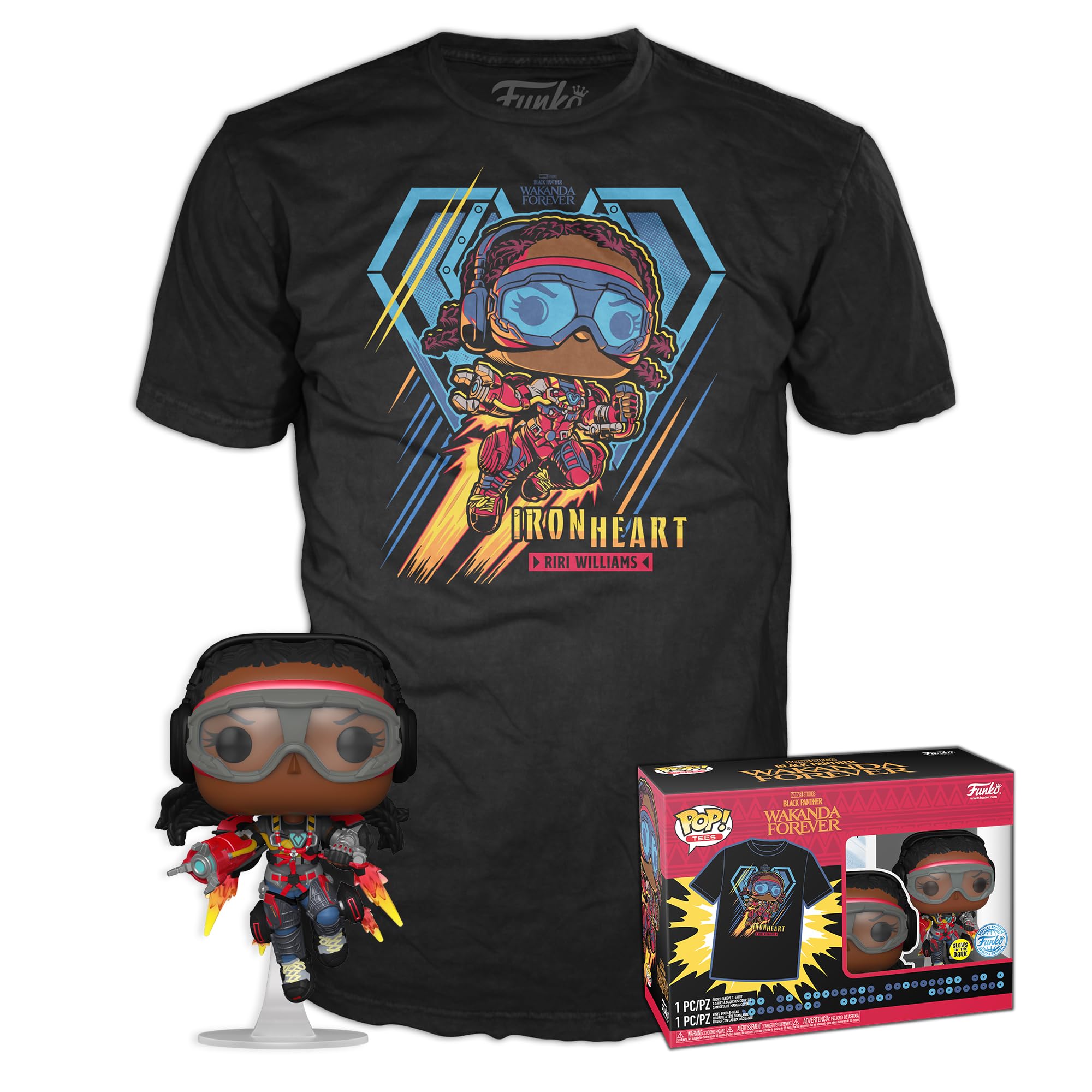 Funko Pop! & Tee: Black Panther Wakanda Forever - Ironheart MK1 - Glow In the Dark - Small - (S) - T-Shirt - Clothes With Collectable Vinyl Figure - Gift Idea - Toys and Short Sleeve Top for Adults