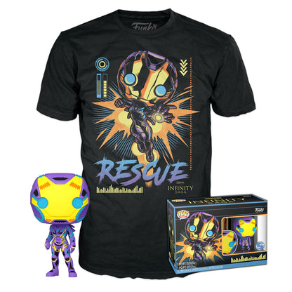 Funko Pop! & Tee: Marvel Blacklight - Rescue S - Small - (S) - T-Shirt - Clothes With Collectable Vinyl Figure - Gift Idea - Toys and Short Sleeve Top for Adults Unisex Men and Women - Movies Fans