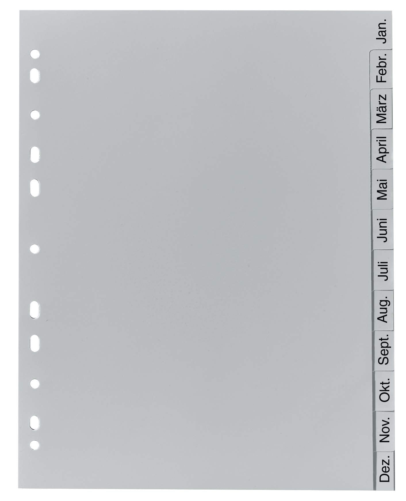 Exacompta - Ref. 1812B - 1 Gray Recycled PP Monthly Printed Dividers - January - December (German) - 12 positions - A4 - Gray